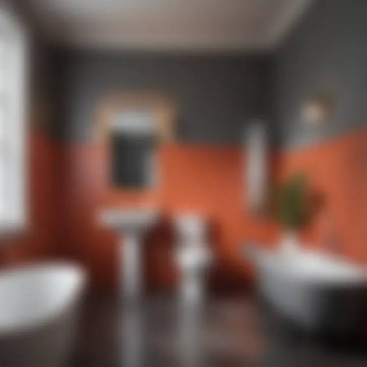Contemporary bathroom featuring colorful wainscoting as a focal point