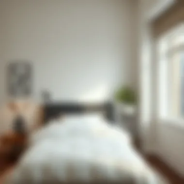Minimalist bedroom showcasing a simple bed and a functional side table