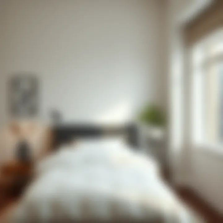 Minimalist bedroom showcasing a simple bed and a functional side table