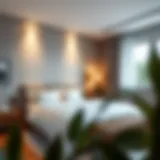 Modern bedroom showcasing a stylish bed with a sleek side table
