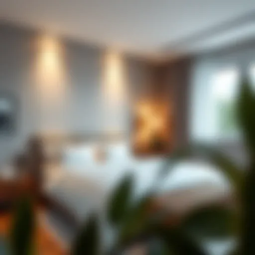 Modern bedroom showcasing a stylish bed with a sleek side table