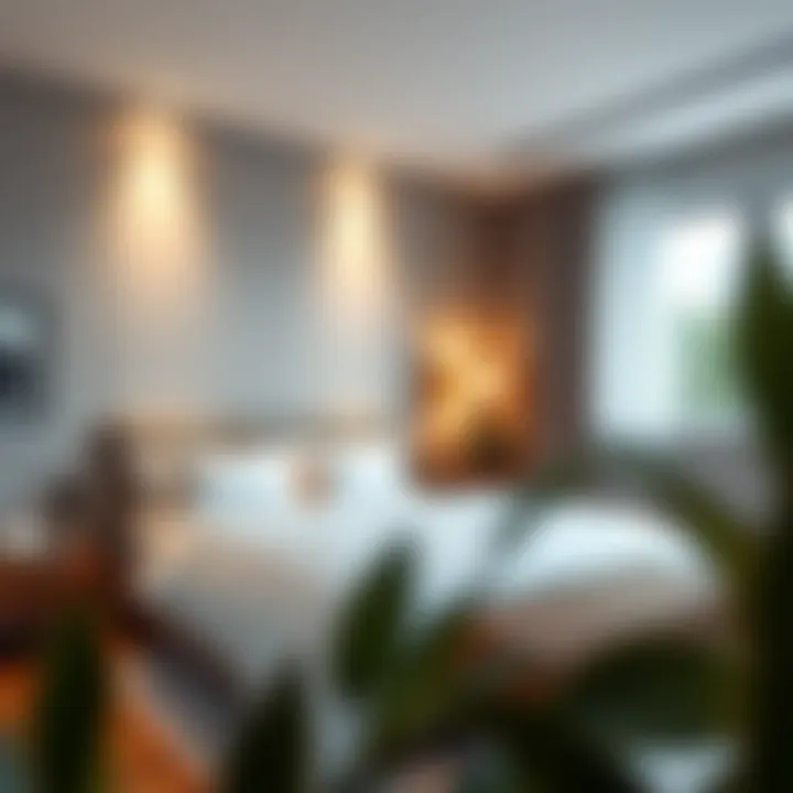 Modern bedroom showcasing a stylish bed with a sleek side table