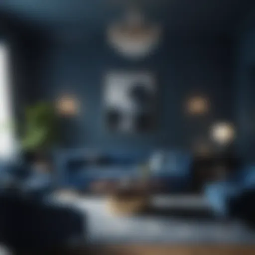 Elegant blue living room with contrasting decor