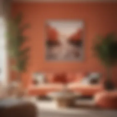 Vibrant coral and sandy beige color palette in a cozy living area