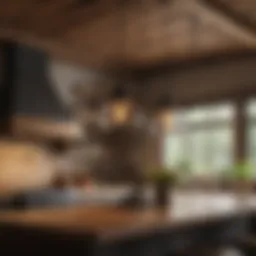 Rustic pendant lighting over a kitchen island