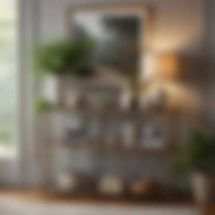 Artfully arranged console table with decorative items and plants.
