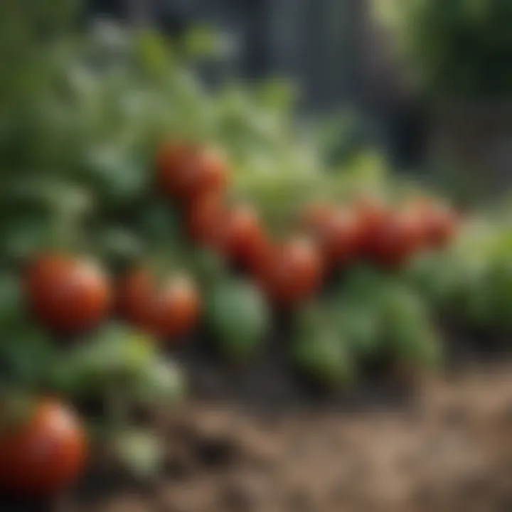 Vibrant edible plants like tomatoes and herbs thriving in a garden