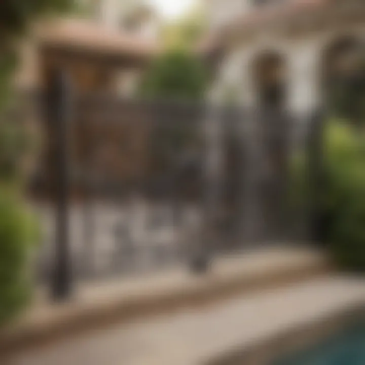 Decorative wrought iron railing defining an outdoor space