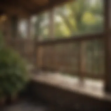 Rustic wooden railing showcasing a charming porch