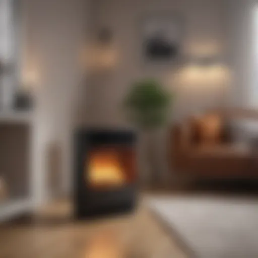 A modern electric heater in a stylish living room setting