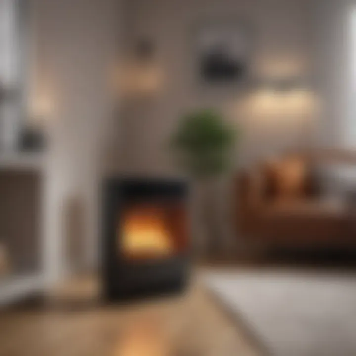 A modern electric heater in a stylish living room setting