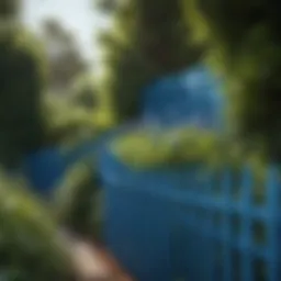 Vibrant blue fence enhancing garden aesthetics