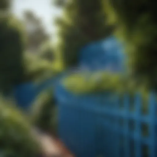 Vibrant blue fence enhancing garden aesthetics