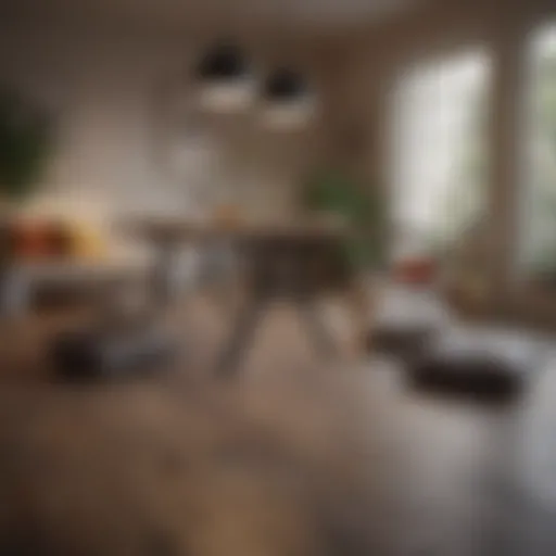 Elegant floor eating table setup with cushions in a modern living space