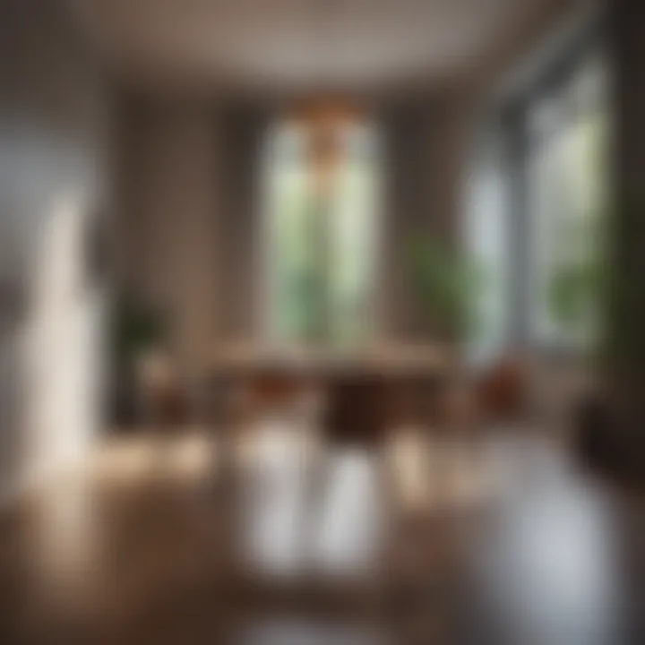 Stylish minimalist dining area featuring a floor eating table