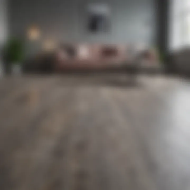 Living room featuring a harmonious color palette with gray wooden flooring
