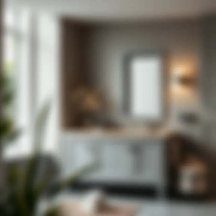 Grey vanity with stylish lighting