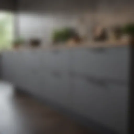Elegant grey wooden kitchen cabinets with modern hardware
