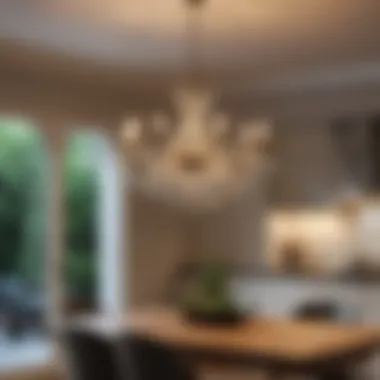 Chic Chandelier in Inviting Kitchen Chic chandelier illuminating an inviting kitchen environment