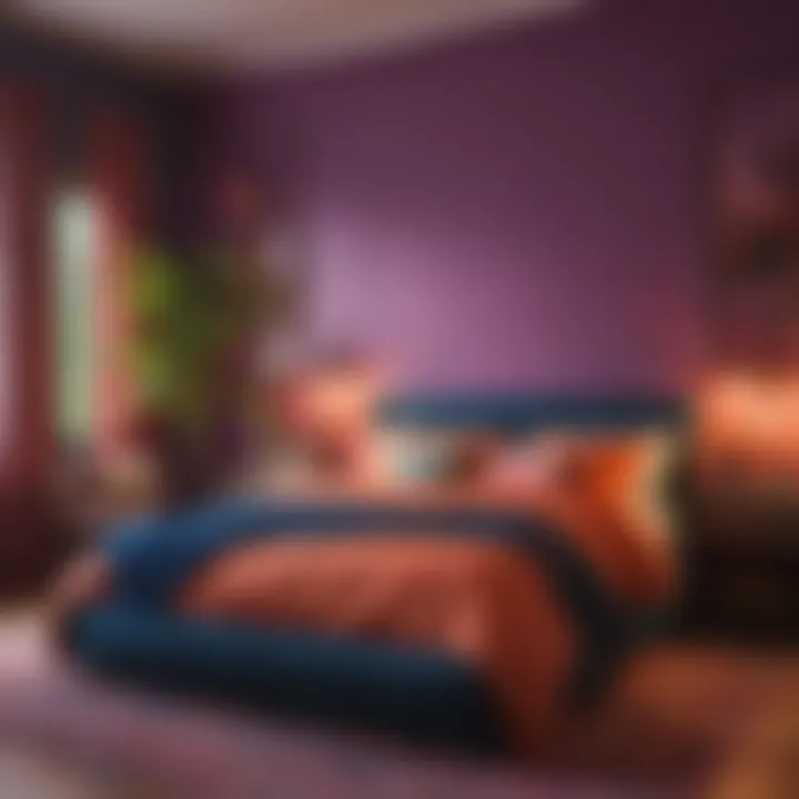 A vibrant bedroom featuring bold color combinations