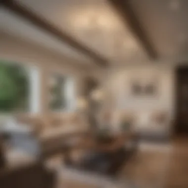 Inviting Living Room Illumination Cozy living room featuring a combination of wall sconces and ceiling fixtures