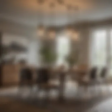 Sophisticated Pendant Lighting Elegant pendant lights in a modern farmhouse dining area