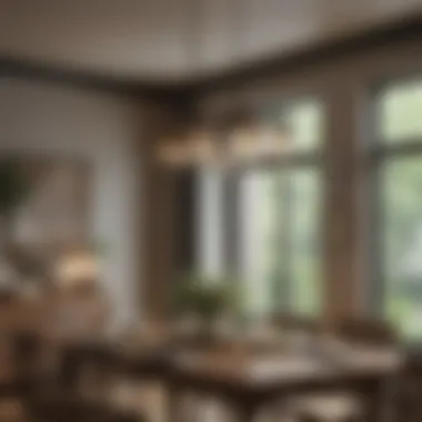 Charming Chandelier Accent Farmhouse-style chandelier above a rustic dining table