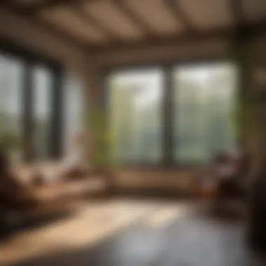 Natural and Artistic Lighting Blend Natural light streaming through large windows enhanced by stylish lamps