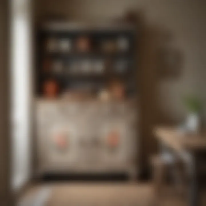 A rustic kitchen featuring a vintage-style painted cupboard