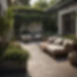Elegant patio with comfortable seating and greenery