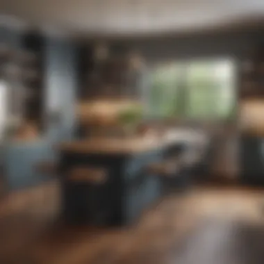 Stylish kitchen with a contemporary island and vintage-inspired lighting fixtures