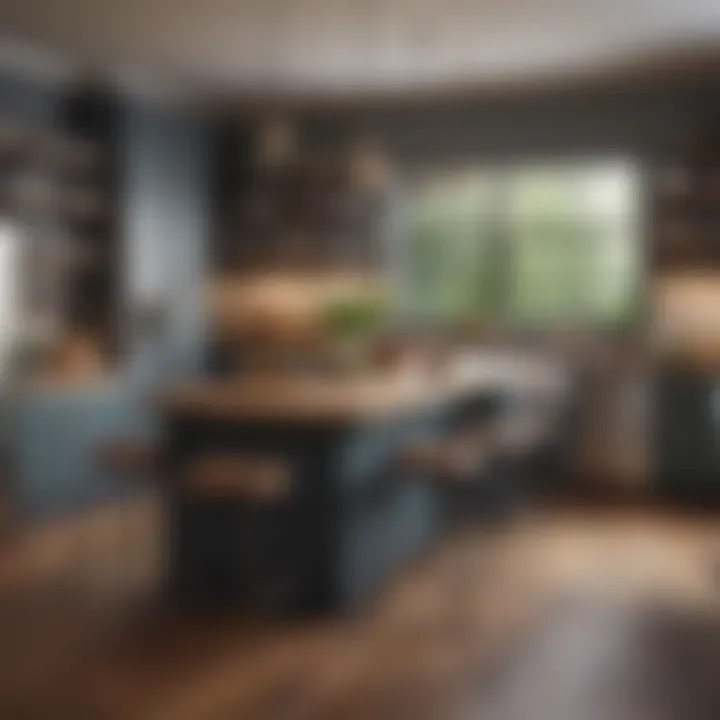 Stylish kitchen with a contemporary island and vintage-inspired lighting fixtures