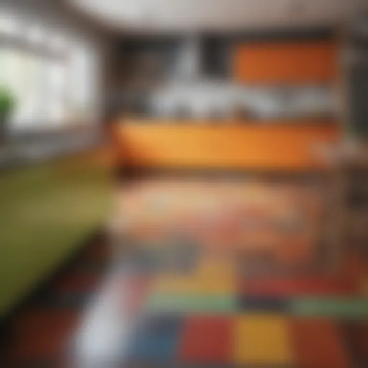 An aesthetically pleasing kitchen featuring vibrant plastic flooring