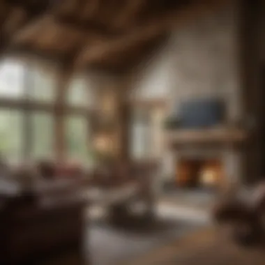 Charming Rustic Elegance Cozy rustic living room with wooden beams and stone fireplace