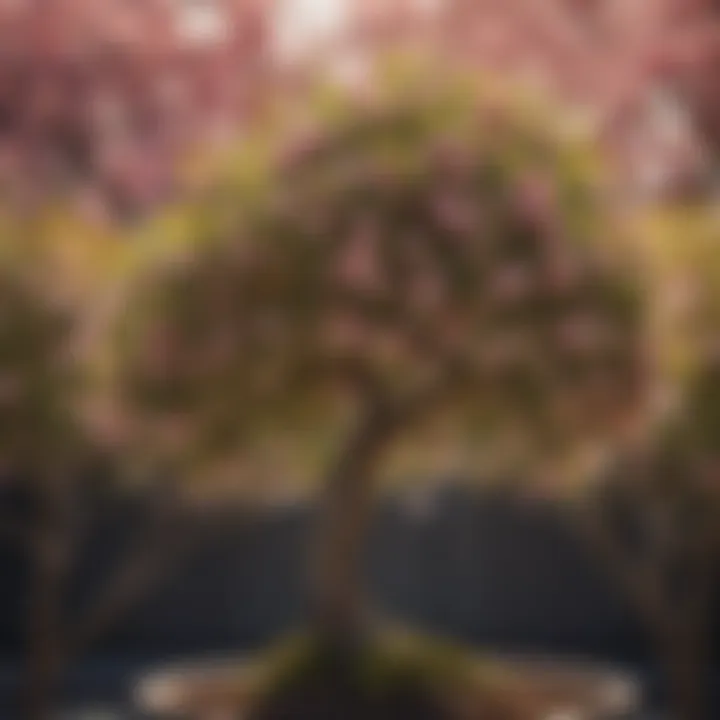 Close-up of blossoms on dwarf fruit trees