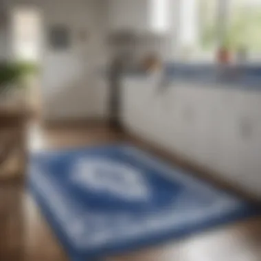 Durable blue and white kitchen rug suitable for high-traffic areas