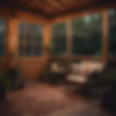 Elegant string lights illuminating a cozy screen porch
