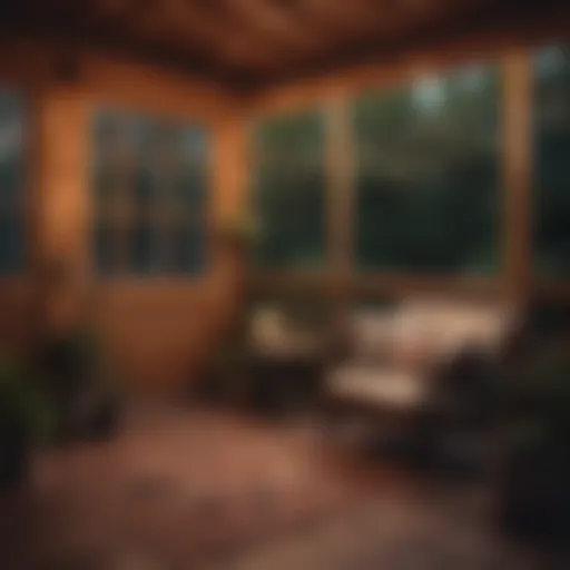 Elegant string lights illuminating a cozy screen porch