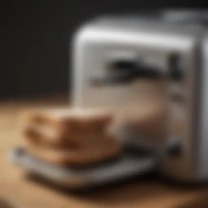 Perfectly toasted bread emerging from a Breville toaster.