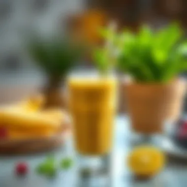 Close-up of a smoothie in a glass with garnishes