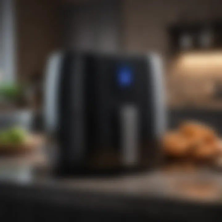 An air fryer on a countertop, highlighting its sleek design.