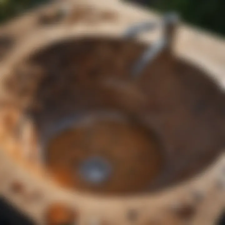 Close-up of natural materials used in outdoor basins