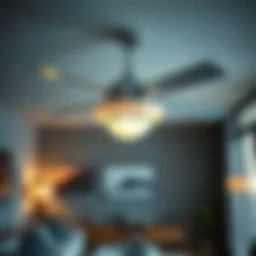 A sleek ceiling fan in a modern living room setting