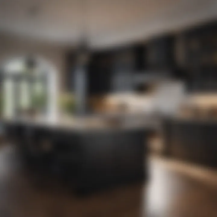 Luxurious kitchen featuring black island pendants and a stylish decor