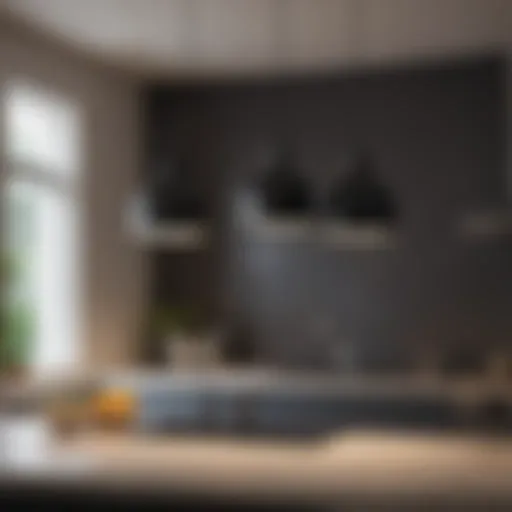 Sleek black pendant lighting over a modern kitchen island