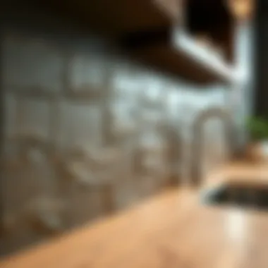 Close-up of textured solid backsplash highlighting design details