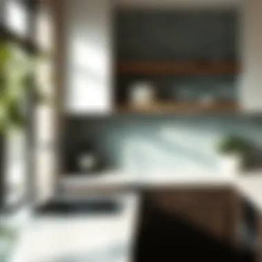 Trendy solid backsplash made of glass tiles in a contemporary space