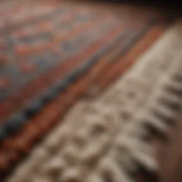 A close-up view of a wool rug showcasing its intricate texture and natural fibers