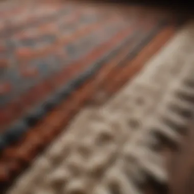A close-up view of a wool rug showcasing its intricate texture and natural fibers