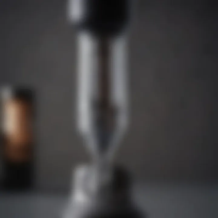 A close-up view showcasing the powerful motor of an immersion blender